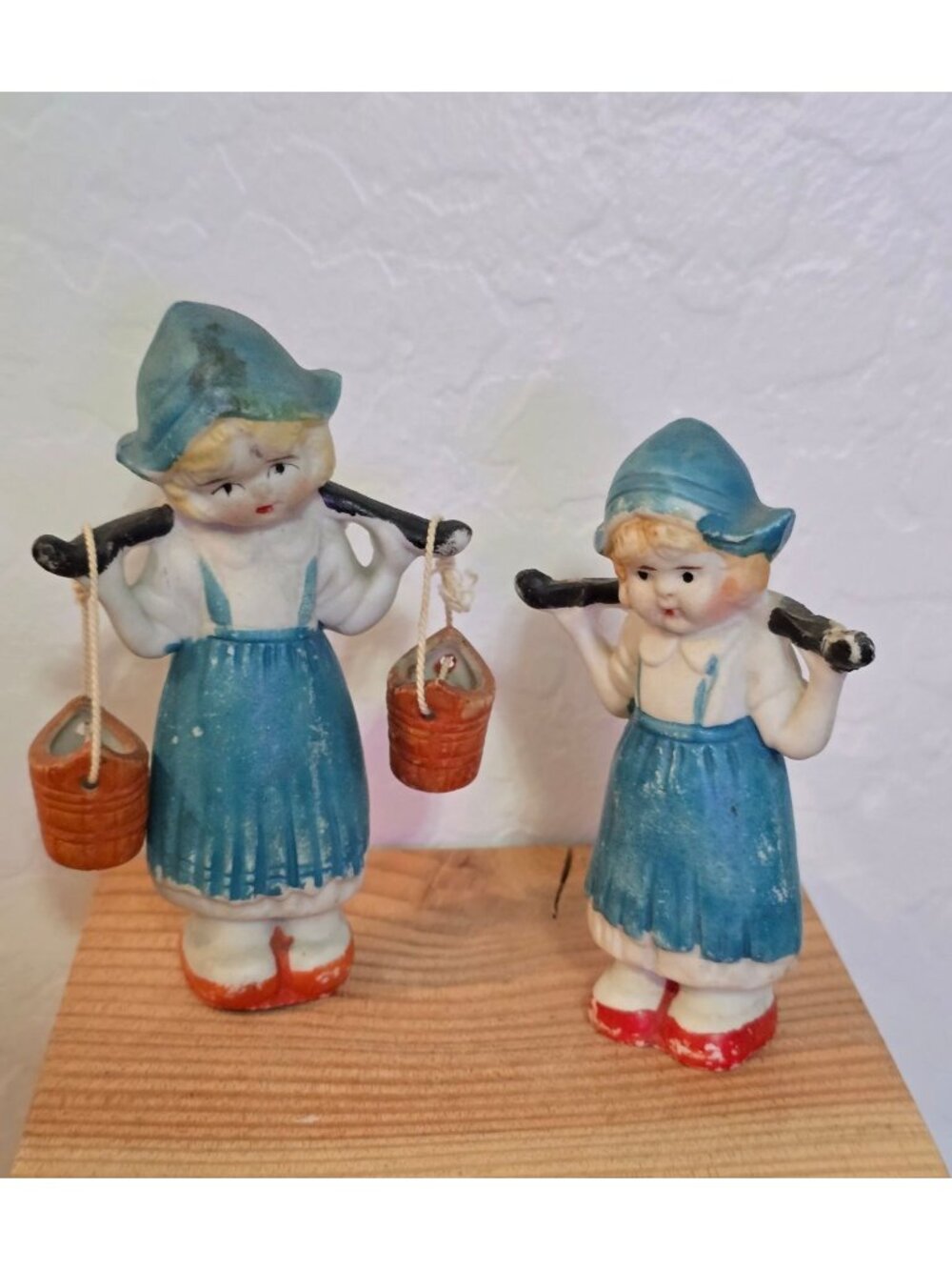 Vintage Porcelain Dutch Girls Figurines Buckets Japan Hand Painted